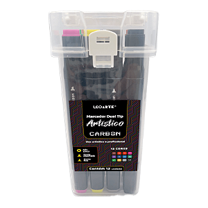 MARCADOR ARTÍSTICO DUAL TIP CARBON LINE C/ 12 CORES - LEOARTE