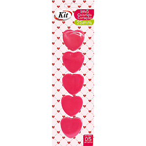 IMÃ MAGNÉTICO 25MM COLORIDO CORAÇÃO C/5 UNIDADES - KIT
