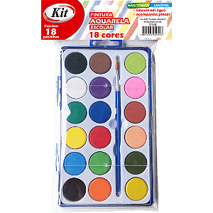 PINTURA AQUARELA ESCOLAR 18 CORES - KIT