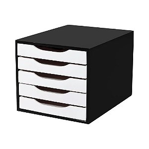 CAIXA DE ARQUIVO MDF BLACK PIANO/BRANCO C/5 GAVETAS - SOUZA