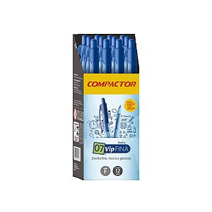 CANETA ESFEROGRÁFICA 07 VIP FINA AZUL C/12 UNIDADES - COMPACTOR