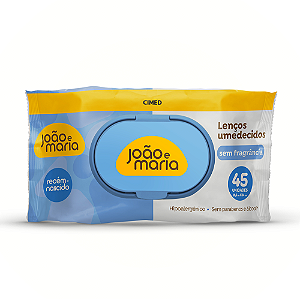 LENÇOS UMEDECIDOS SEM FRAGRÂNCIA JOÃO E MARIA C/45 UNIDADES - CIMED