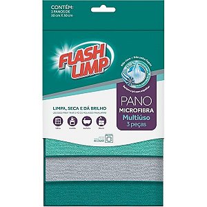 PANO MICROFIBRA MULTIUSO 30CMX30CM C/3 UNIDADES - FLASH LIMP