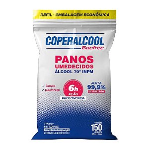 REFIL PANOS UMEDECIDOS ÁLCOOL 70º CLÁSSICO C/150 UNIDADES - COPERALCOOL