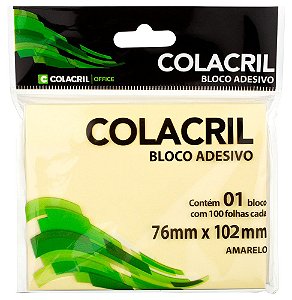 BLOCO ADESIVO 76MMX102MM AMARELO 100 FLS - COLACRIL