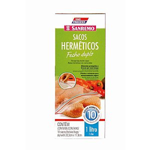 SACO HERMÉTICO FECHO DUPLO PLÁSTICO 1L C/10 UNIDADES - SANREMO