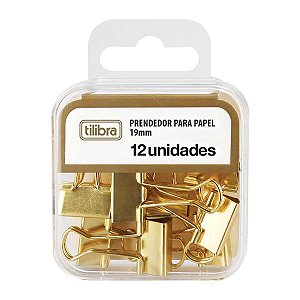 PRENDEDOR DE PAPEL 19MM DOURADO C/12 UNIDADES - TILIBRA