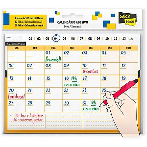 CALENDÁRIO ADESIVO MÊS/SEMANA 150MMX203MM STICK NOTE 42 FLS - SPIRAL