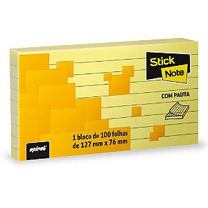 BLOCO ADESIVO 127MMX76MM PAUTADO AMARELO STICK NOTE 100 FLS - SPIRAL