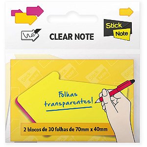 BLOCO ADESIVO 70MMX40MM CLEAR NOTE SETA TRANSPARENTE 60 FLS - SPIRAL