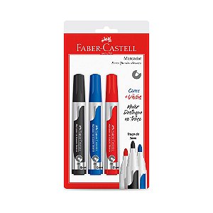 MARCADOR PARA QUADRO BRANCO C/3 CORES - FABER-CASTELL