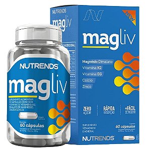 MagLiv ( Magnésio Dimalato, Vitamina D3, K2, Cálcio e Zinco) 60 Cápsulas - Nutrends