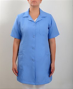 Jaleco Feminino OXFORD manga curta com 3 bolsos - Azul Celeste