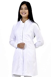 Jaleco Feminino Oxford Gola Padre Botão Oculto com Punho Moletom