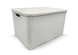 Cesto Organizador Rattan 20 Litros C/ Tampa Branco Arqplast