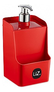 Dispenser Porta Detergente e Porta Esponja 2 em 1 Vermelho