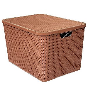 Caixa Organizadora Rattan Marrom 40 Litros C/ Tampa 25602 Arqplast