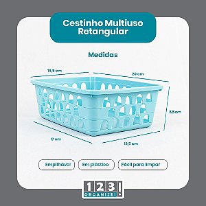 Cesto Multiuso Organizador Médio 20x15,5x6,5Cm Azul 123Organizei