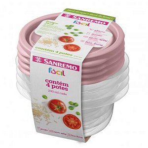 Conjunto 4 Potes Para Alimentos Redondo 230 ML Transparente Sanremo