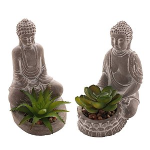 Buddha de Concreto com Suculenta Sortido 9cm x 8cm x 12cm