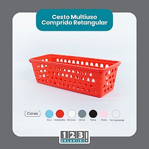 Cesto Multiuso Comprido Retangular Vermelho 28x11x8 Cm 123Organizei
