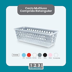 Cesto Multiuso Comprido Retangular Transparente 28x11x8 Cm 123Organizei