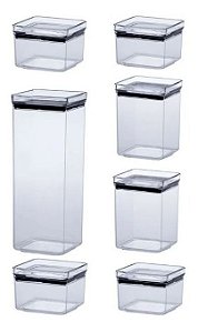 Kit 7 Potes Herméticos Quadrados Lumini 480 / 1000 / 2200 ML