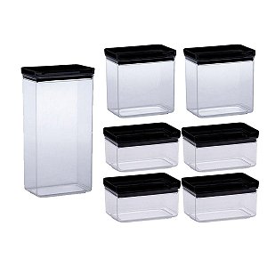 Kit 7 Potes Herméticos Organizador Black 580/1300/2600ML