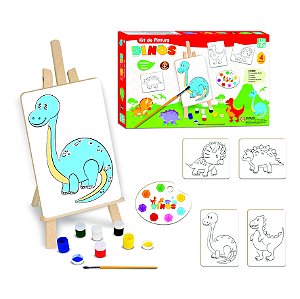 Kit Pintura Infantil Educativa DINOS em Madeira 45 Cm