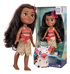 Boneca Da Moana E Do Porquinho Pua em Vinil 2600 Cotiplás