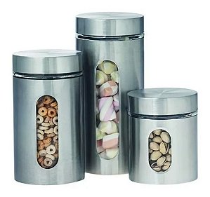 Conjunto 3 Peças Pote De Alimentos Hermético Inox Com Visor