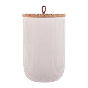 Potiche de Cerâmica Branco com Tampa de Bambu 15,5x10 Cm