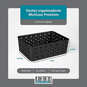 Cesto Multiuso Organizador Premium Preto 123Organizei