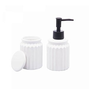 Conjunto 2 Peças Dispenser de Banheiro Em Cerâmica Branco