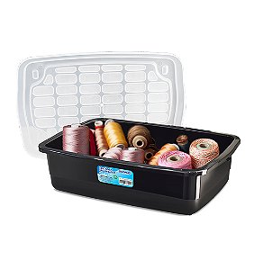 Organizador Container Preto 10 Litros Com Tampa 42x28x12Cm