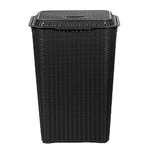 Cesto P/ Roupa Suja Retangular 72 Lts Rattan C/ Tampa Preto