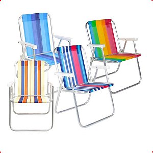 Cadeira Alta em Aluminio Colorida Reforçada Praia Camping