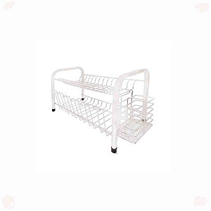 Escorredor de Louças Duplo Com Porta Talheres e Copos Branco