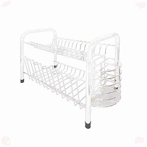 Escorredor de Louças Com Porta Talheres e Copos Branco Duplo