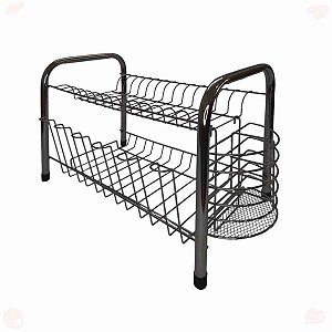 Escorredor de Louças Com Porta Talheres e Copos Preto Duplo