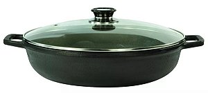 Paellera Ferro Fundido C/ Tampa Vidro 37cm Tacho P/ Paella