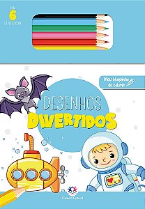 Livro Bloquinho + Lápis de Cor Desenhos Divertidos 60Páginas