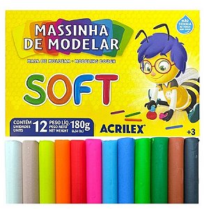 Massinha de Modelar Macia Soft Conjunto 12Cores 180g Acrilex