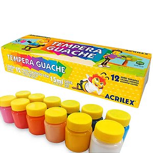 Tinta Tempera Guache 12 Cores Vibrantes Com 15ml Acrilex