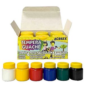 Tinta Tempera Guache 6 Cores 15 Ml Escola Pintura Acrilex