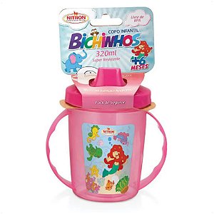 Copo Infantil Com Alças E Bico 320ML Bichinhos 6 Meses Rosa