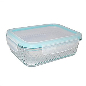 Pote de Vidro Diamond Retangular 1040ML Azul Claro Hermético