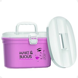 Caixa Frasqueira Maleta Oval Com Bandeja Interna Cor Rosa