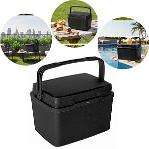 Caixa Térmica 7L Cor Preta Com Alça Praia Piscina Portátil