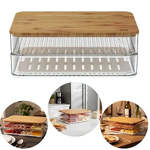 Porta Frios Duplo Com Tampa De Bambu Clear Fresh Natural